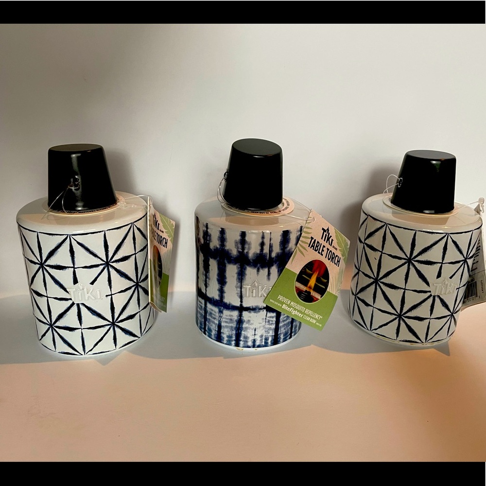 🔥 Tabletop Tiki Torches 🔥 blue white tie dye tabletop  outdoor decor set new